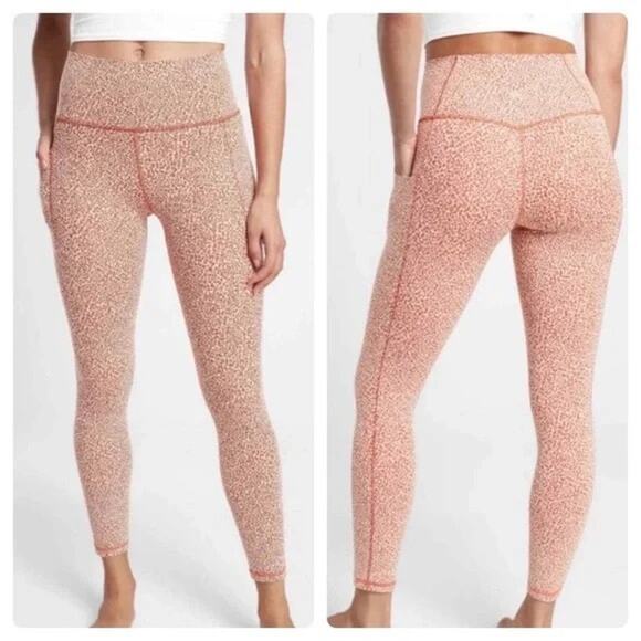 Athleta Leggings Salutation Stash II Textured Tight Orange White Leopard Length - Picture 1 of 6